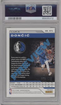 Luka Doncic from the 2018-19 Panini Chronicles set featuring a Orange parallel graded by PSA and given an overall grade of 10.