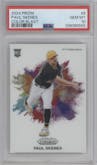 Paul Skenes from the 2024 Panini Prizm set graded by PSA and given an overall grade of 10.