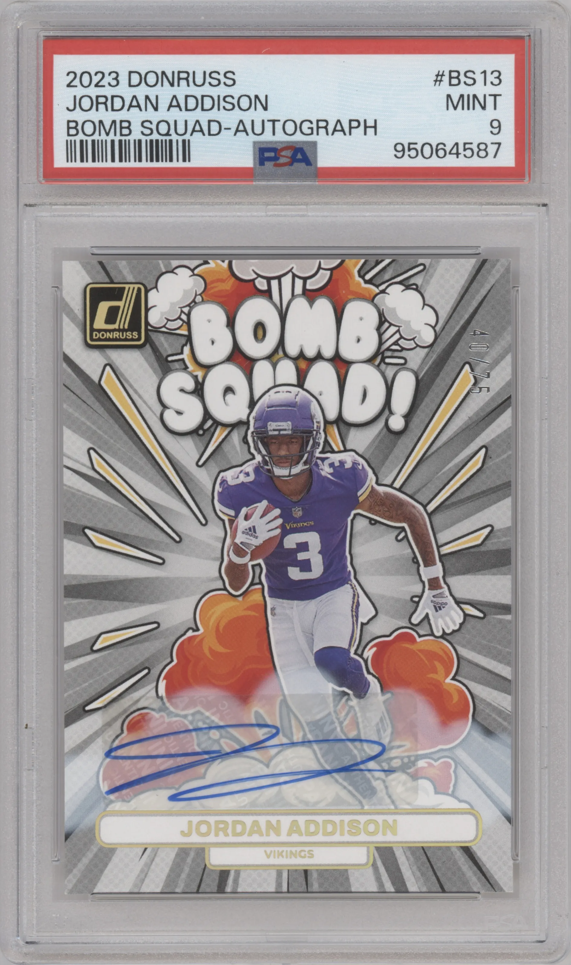 2023 Panini Donruss Bomb Squad Auto Jordan Addison PSA 9