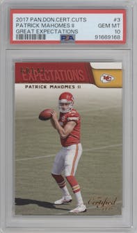 Patrick Mahomes II from the 2017 Donruss Certified Cuts set graded by PSA and given an overall grade of 10.