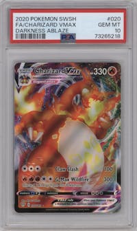 Charizard VMAX from the 2020 Pokemon SWSH set graded by PSA and given an overall grade of 10.
