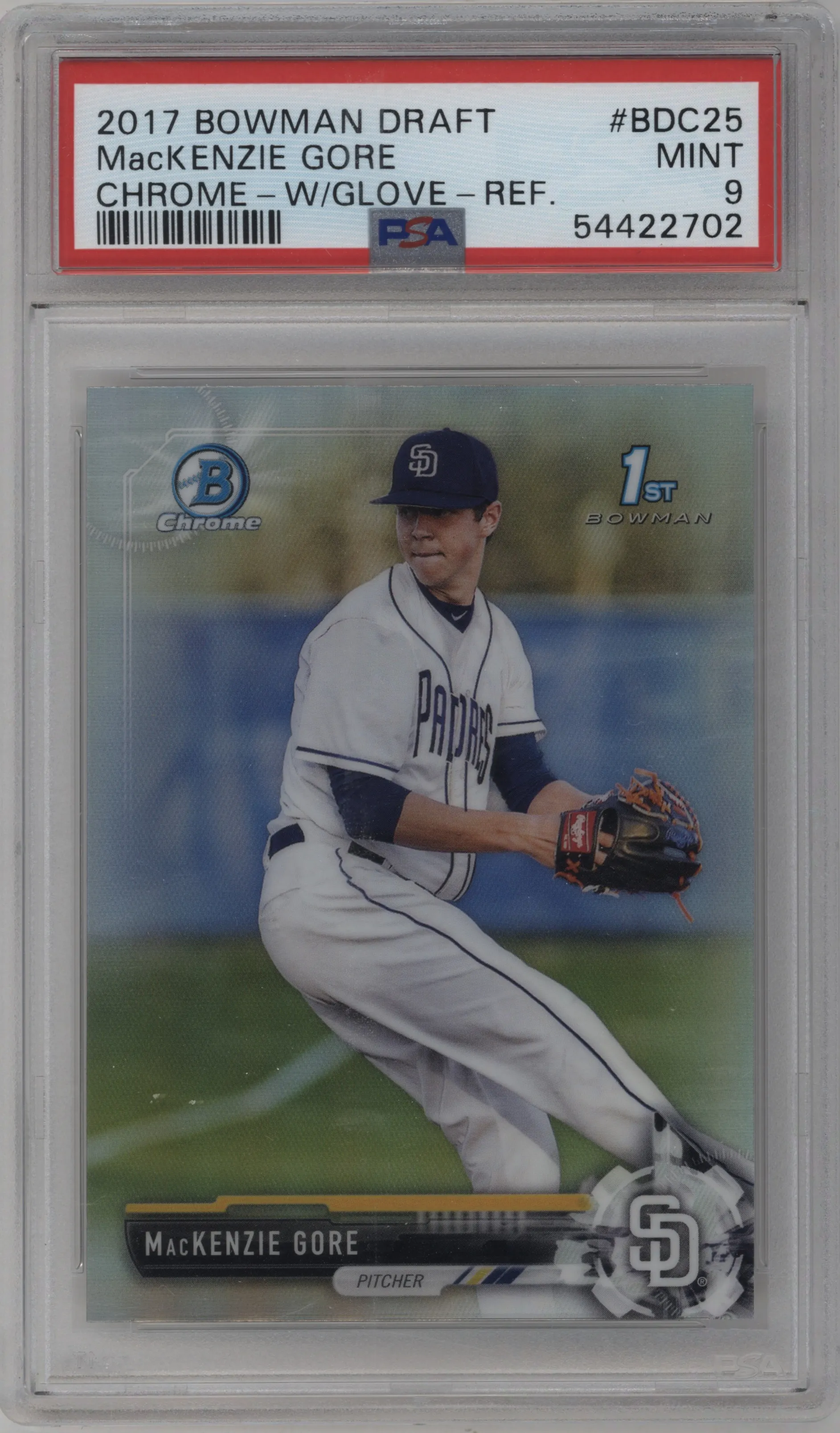 2017 Bowman Draft Chrome MacKenzie Gore Refractor PSA 9