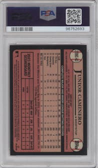Junior Caminero from the 2024 Topps Series 2 Silver Pack set featuring a Orange parallel graded by PSA and given an overall grade of 10.