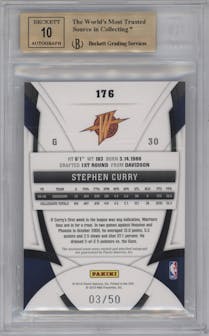 Stephen Curry from the 2009-10 Panini Certified set featuring a Mirror Blue parallel graded by Beckett and given an overall grade of 9.5.
