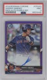 Andres Gimenez from the 2018 Bowman set featuring a Purple Refractor  parallel graded by PSA and given an overall grade of 9.