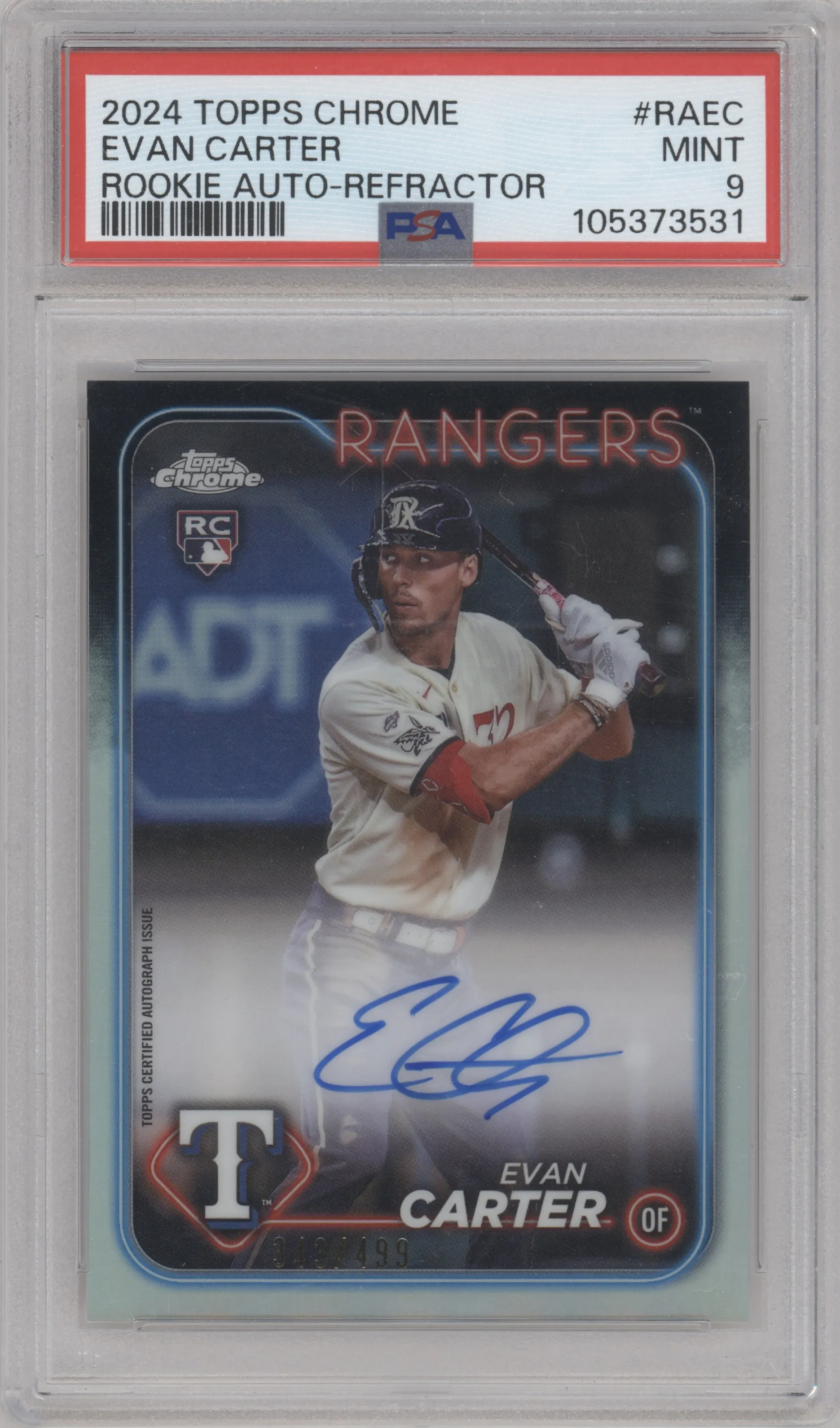 2024 Topps Chrome Rke.Auto Evan Carter Refractor #RA-EC PSA 9