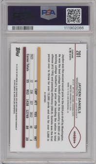 Jayden Daniels from the 2024 Topps Chrome set graded by PSA and given an overall grade of 10.