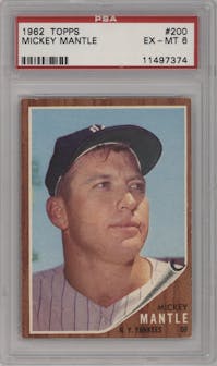 Mickey Mantle from the 1962 Topps set graded by PSA and given an overall grade of 6.