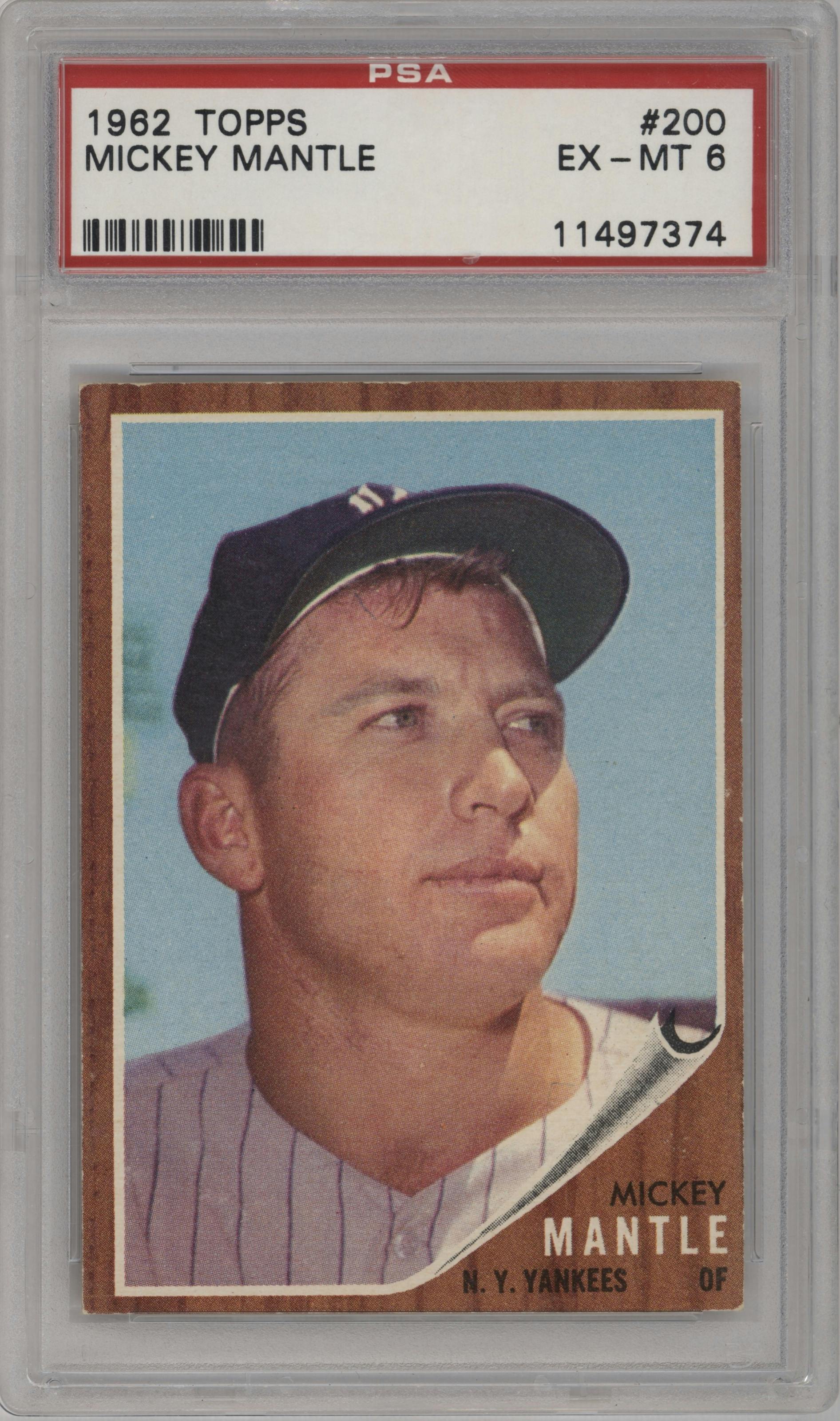 Mickey Mantle from the 1962 Topps set graded by PSA and given an overall grade of 6.