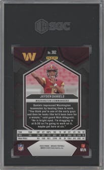 Jayden Daniels from the 2024 Panini Mosaic set graded by SGC and given an overall grade of 10.