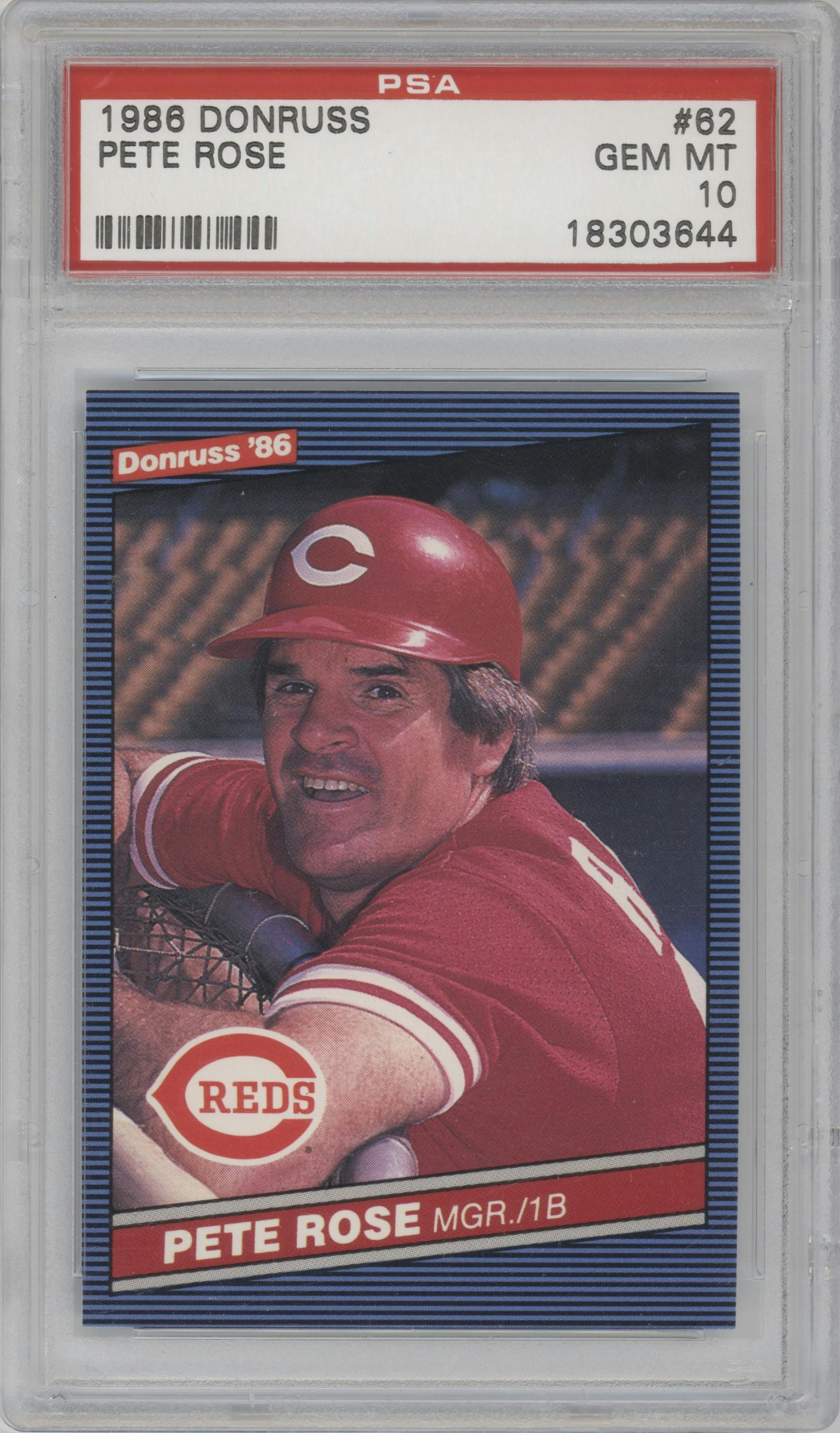  Pete Rose from the 1986 Donruss set graded by PSA and given an overall grade of 10.