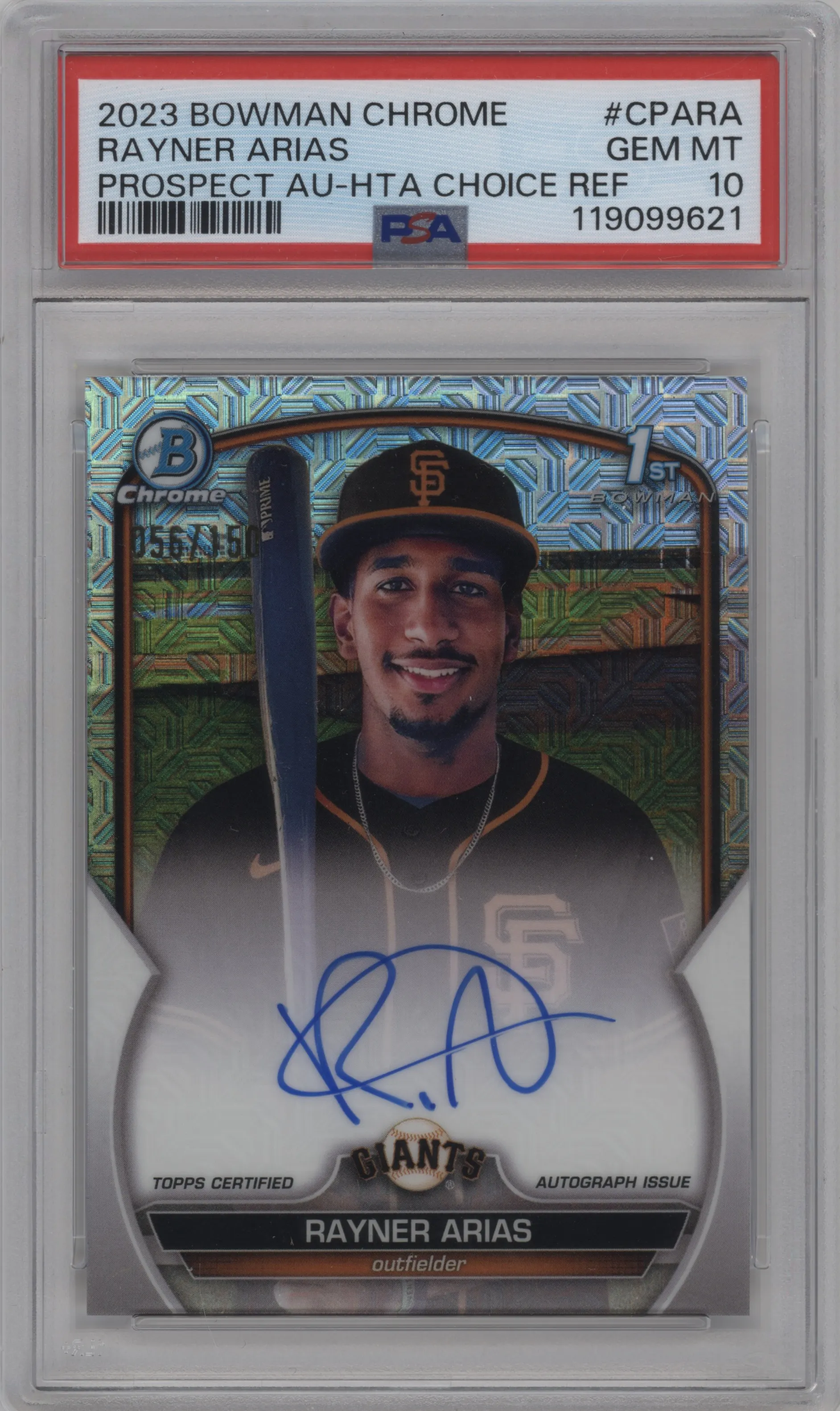 2023 Bowman Chrome Chr.Pros.Auto Rayner Arias HTA Choice Refractor #CPA-RA PSA 10