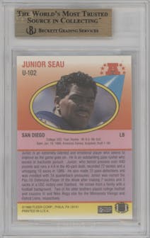 Junior Seau from the 1990 Fleer Update set graded by Beckett and given an overall grade of 9.5.