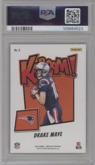 Drake Maye from the 2024 Panini Absolute set graded by PSA and given an overall grade of 9.