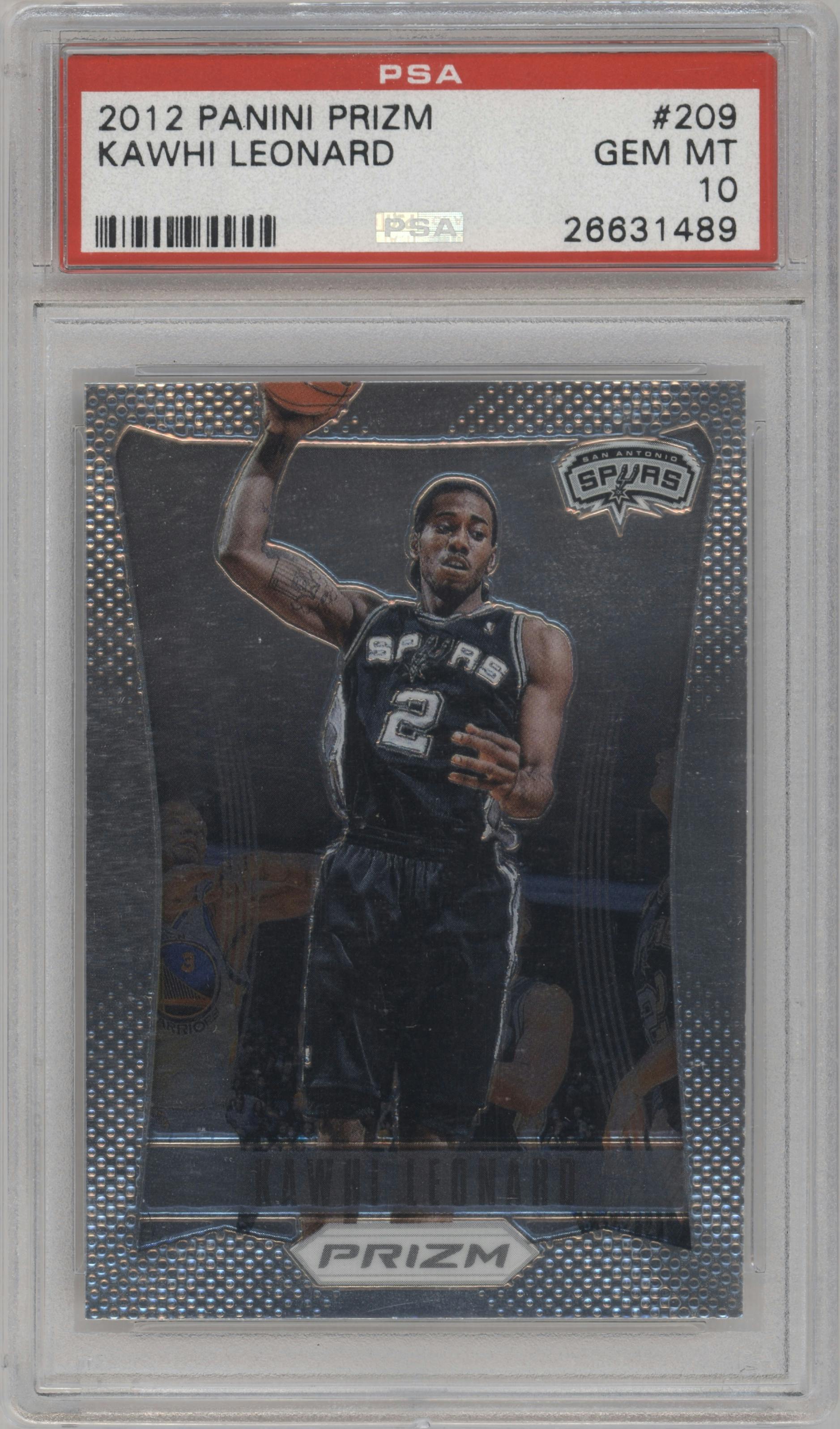 Kawhi Leonard from the 2012-13 Panini Prizm set graded by PSA and given an overall grade of 10.