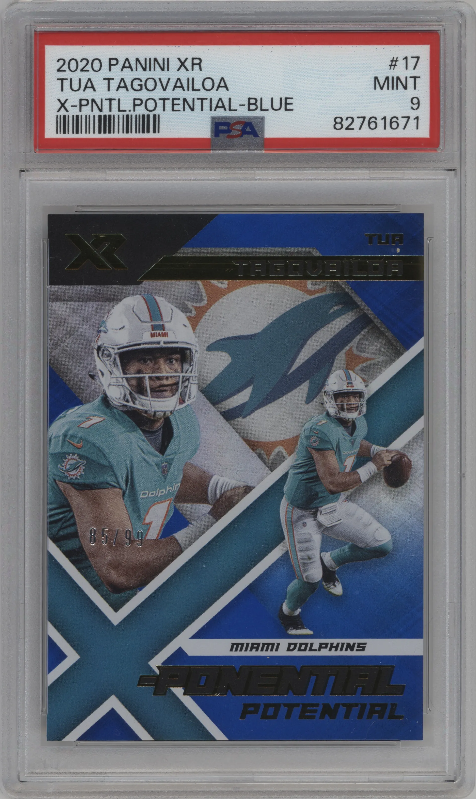 2020 Panini XR X-Ponential Potential Tua Tagovailoa Blue PSA 9
