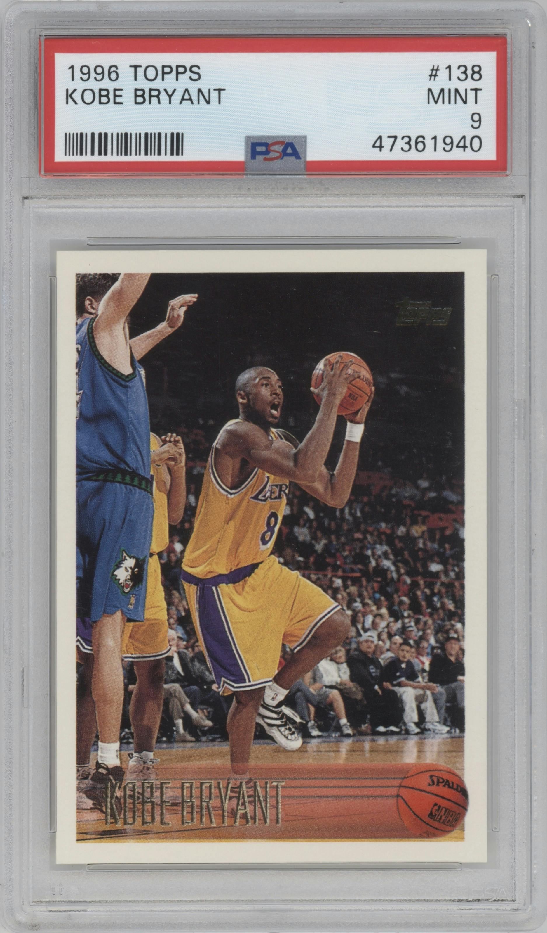 Kobe Bryant  from the 1996-97 Topps set graded by PSA and given an overall grade of 9.