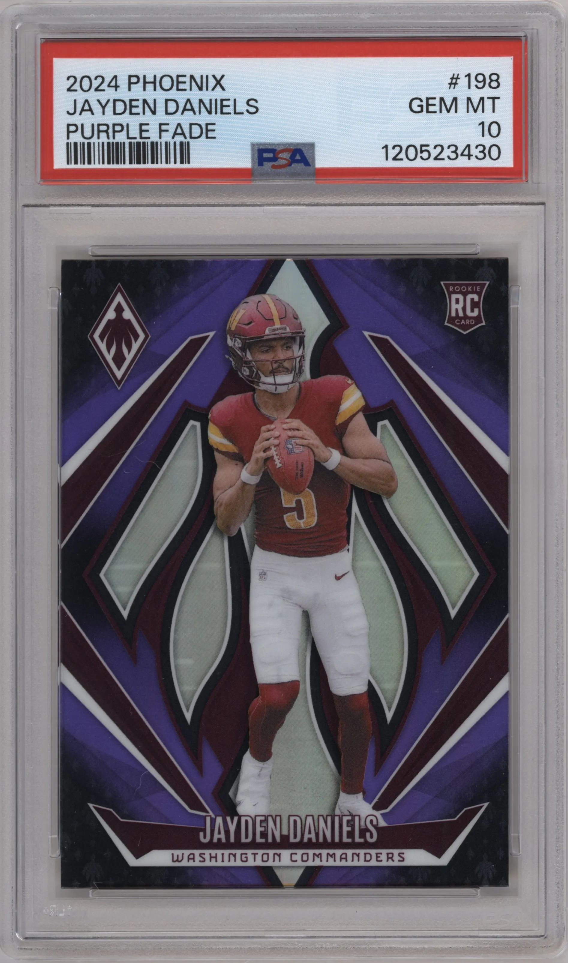 2024 Panini Phoenix Jayden Daniels Purple Fade #198 PSA 10