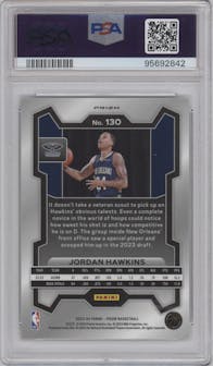 Jordan Hawkins from the 2023-24 Panini Prizm set featuring a Silver Prizm  parallel graded by PSA and given an overall grade of 10.