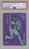 Jalen Hurts from the 2020 Panini Chronicles set featuring a Purple parallel graded by PSA and given an overall grade of 9.