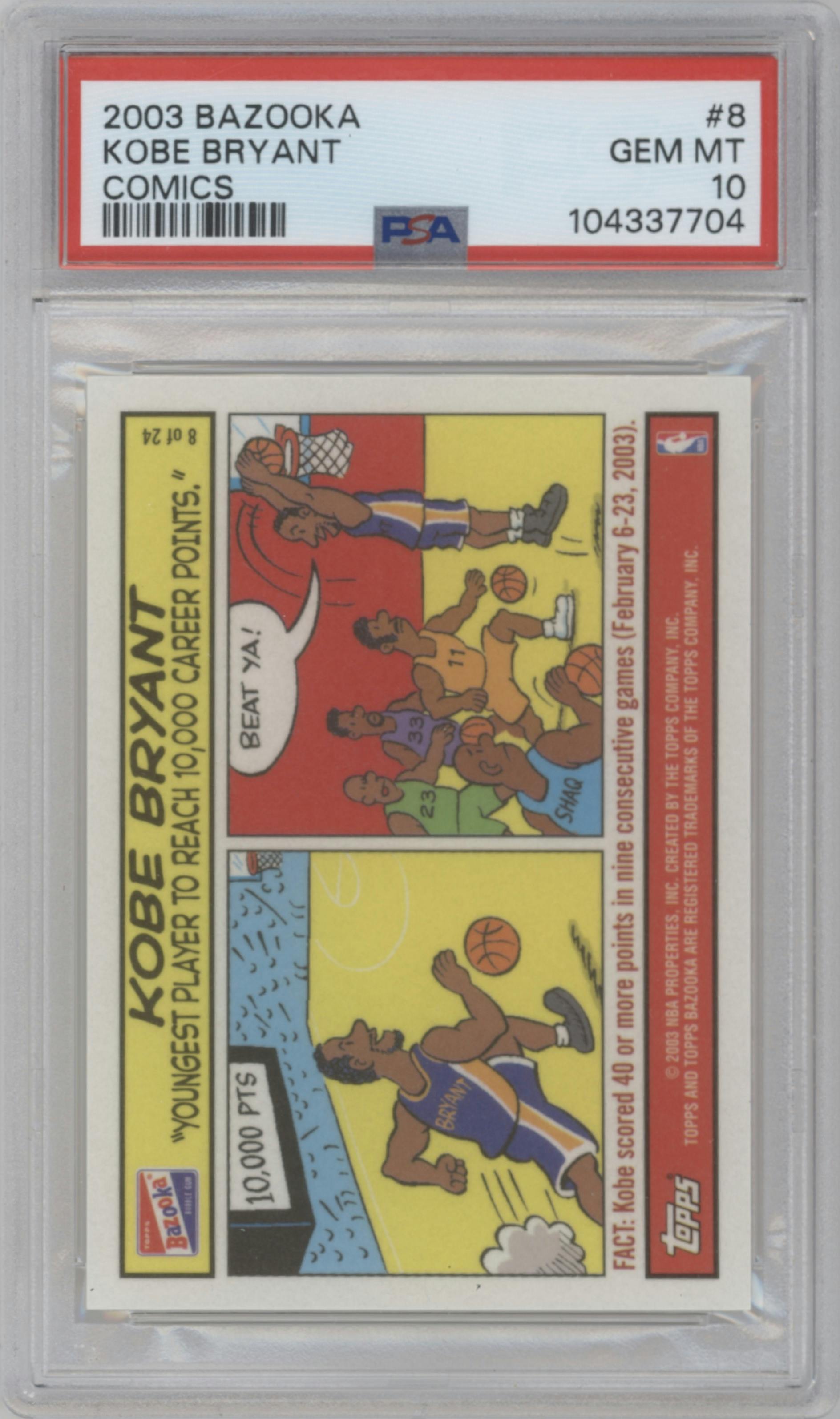 Kobe Bryant from the 2003-04 Topps Bazooka set graded by PSA and given an overall grade of 10.