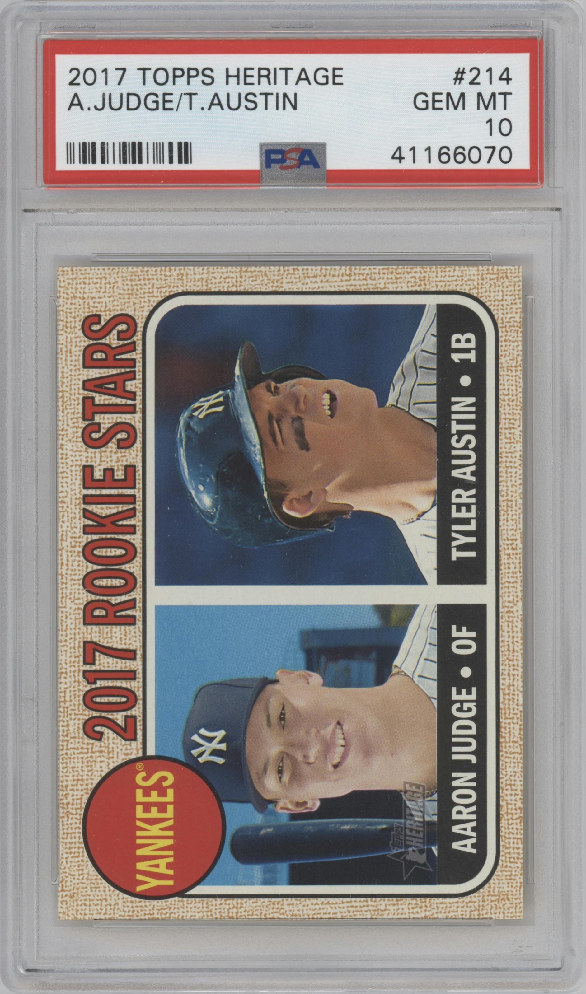 Aaron Judge/Tyler Austin from the 2017 Topps Heritage set graded by PSA and given an overall grade of 10.
