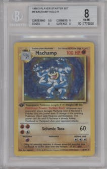 Machamp from the 1999 Pokemon set graded by Beckett and given an overall grade of 8.