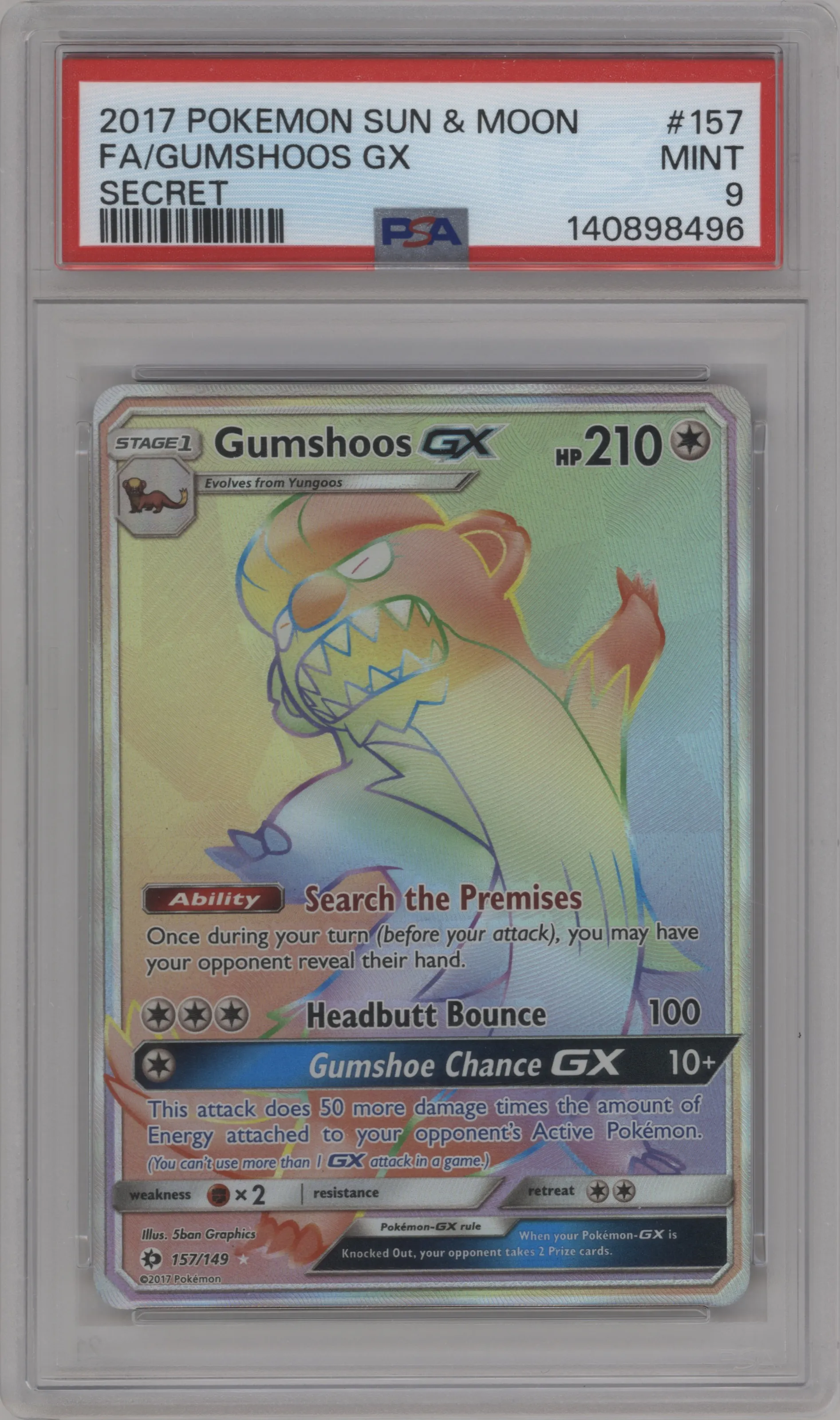 2017 Pokemon S&M Gumshoos GX #157 PSA 9