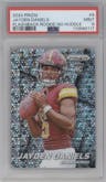 Jayden Daniels from the 2024 Panini Prizm set featuring a No Huddle parallel graded by PSA and given an overall grade of 9.