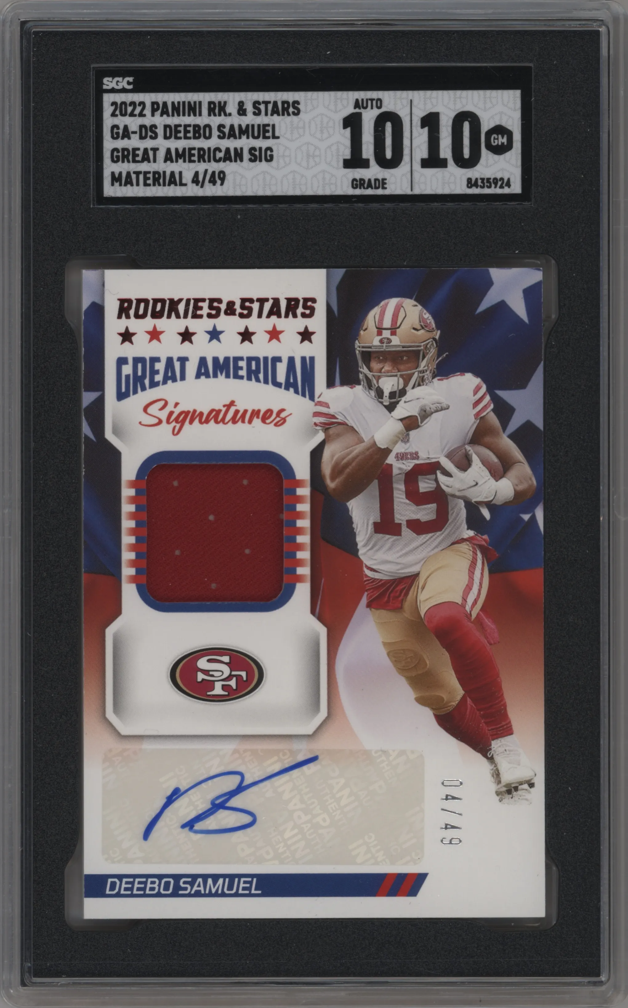 2022 Panini Rookies & Stars Great American Sig. Deebo Samuel #GA-DS SGC 10