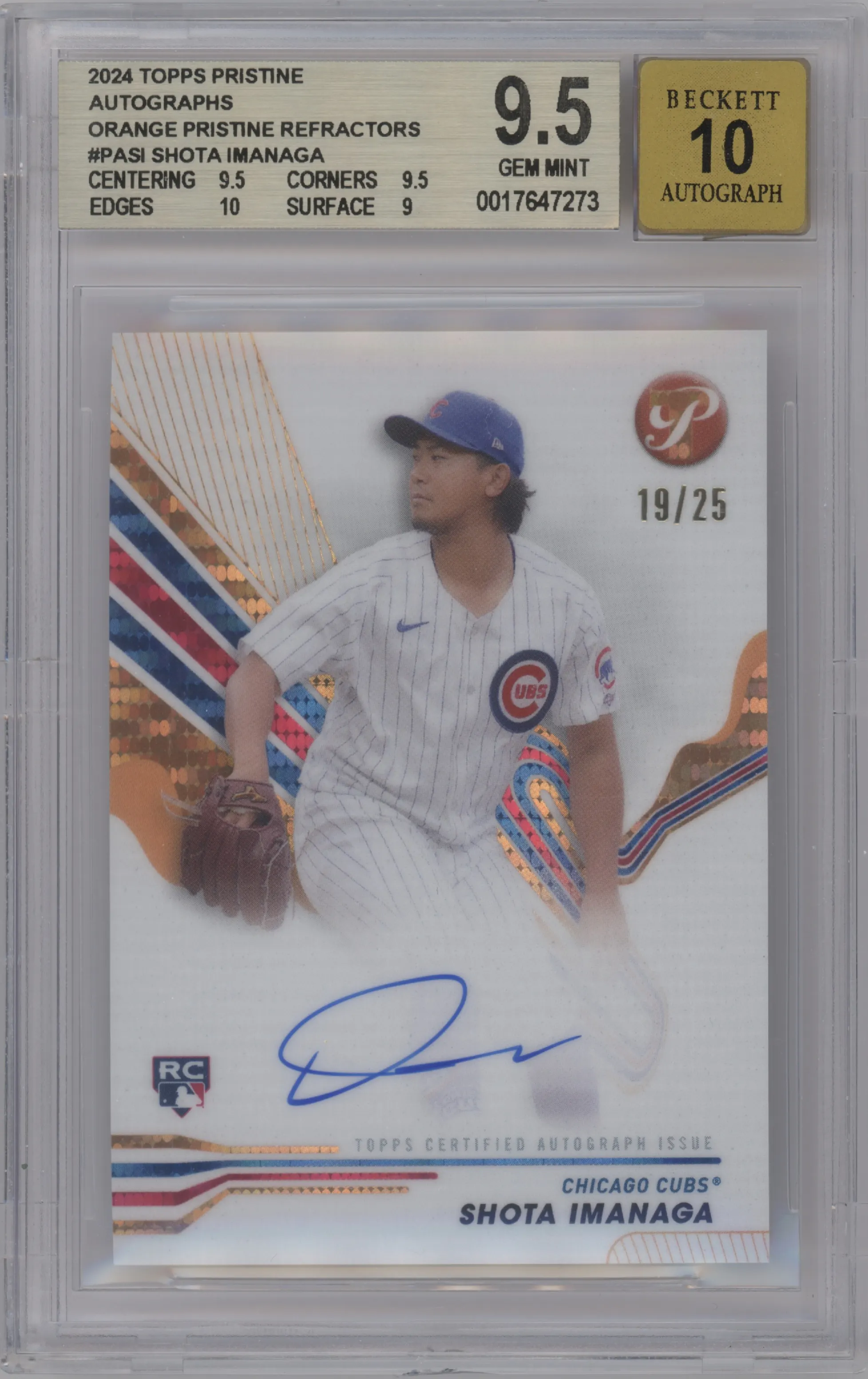 2024 Topps Pristine Auto Shota Imanaga Orange Pristine Refractor #PA-SI BGS 9.5