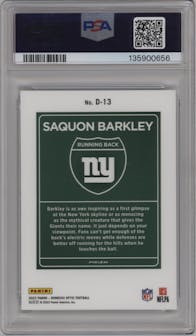 Saquon Barkley from the 2023 Donruss Optic set graded by PSA and given an overall grade of 10.