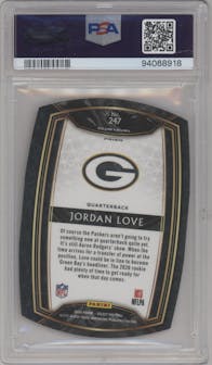 Jordan Love from the 2020 Panini Select set featuring a Die-Cut Red parallel graded by PSA and given an overall grade of 10.