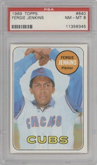 Fergie Jenkins from the 1969 Topps set graded by PSA and given an overall grade of 8.