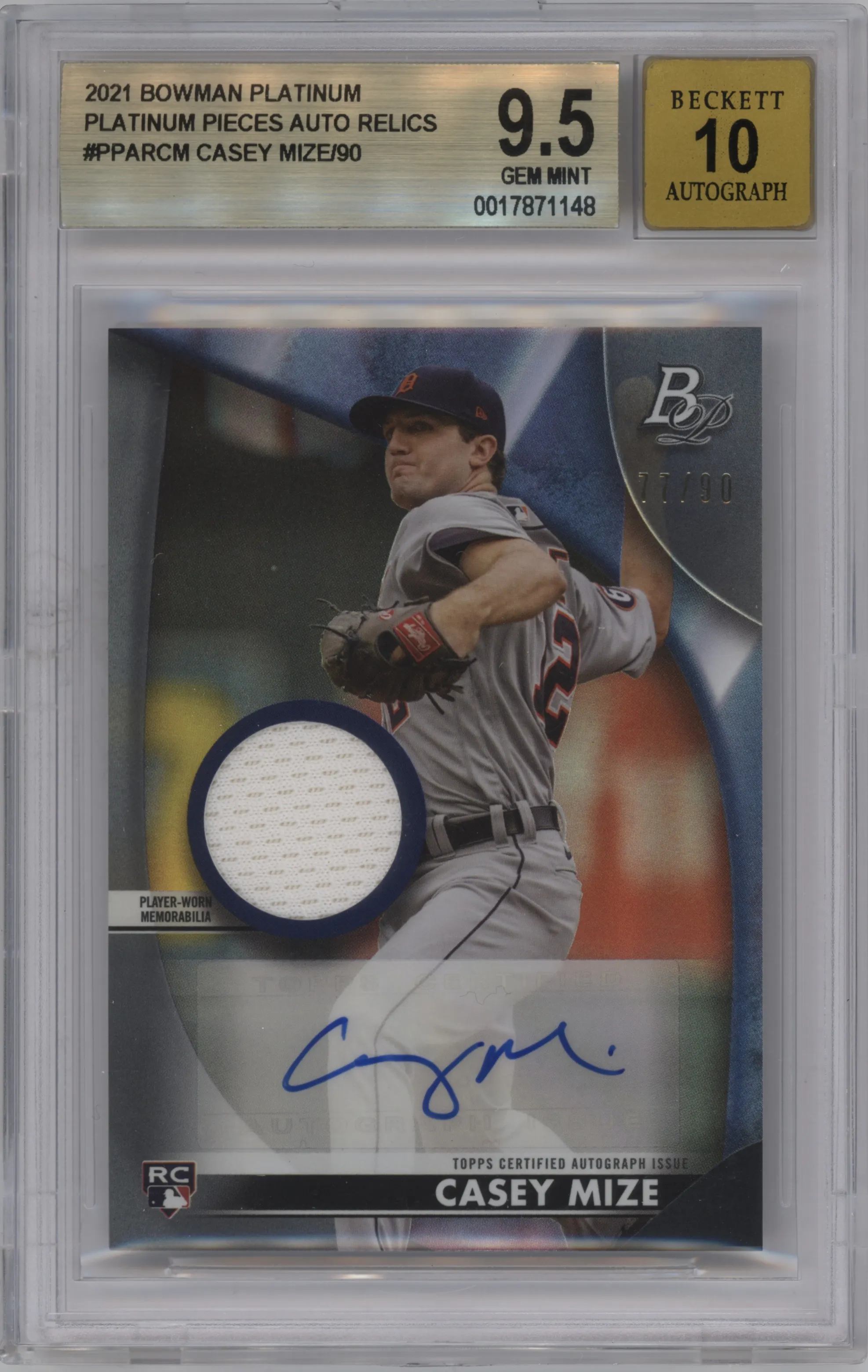 2021 Bowman Platinum Plat.Pcs.Auto Rlc. Casey Mize #PPAR-CM BGS 9.5