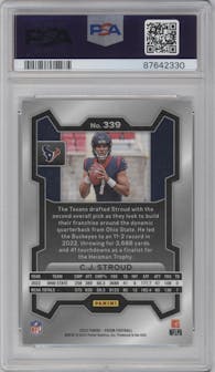 C.J. Stroud from the 2023 Panini Prizm set graded by PSA and given an overall grade of 10.