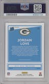 Jordan Love from the 2020 Panini Donruss Optic set featuring a Holo parallel graded by PSA and given an overall grade of 10.