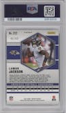 Lamar Jackson from the 2021 Panini Mosaic set featuring a Purple Mosaic parallel graded by PSA and given an overall grade of 10.