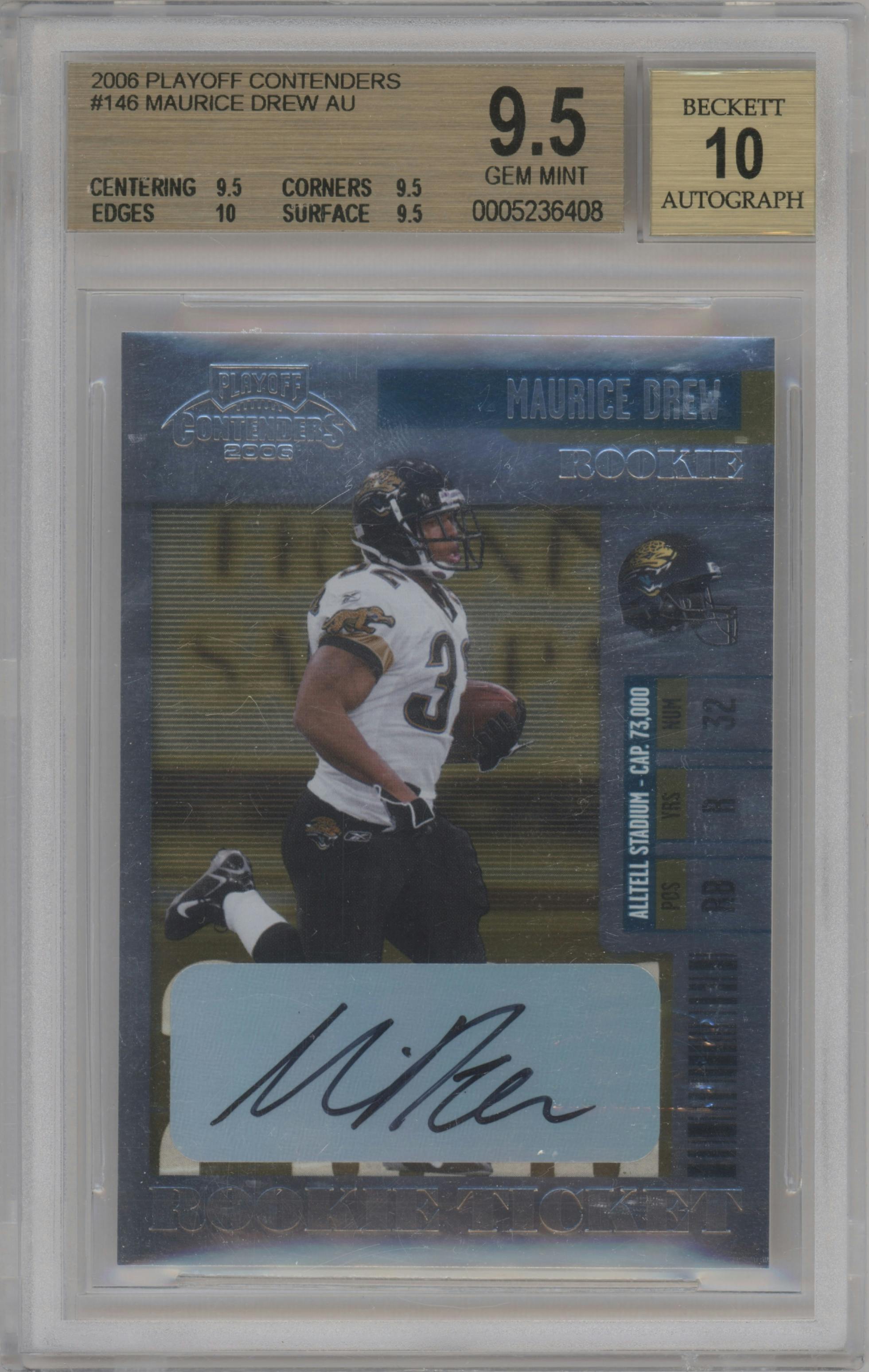 Maurice Drew from the 2006 Playoff Contenders set graded by Beckett and given an overall grade of 9.5.