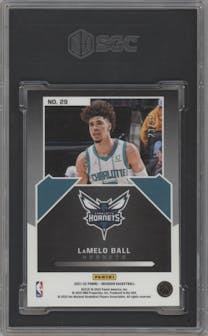 LaMelo Ball from the 2021-22 Panini Obsidian set featuring a Electric Etch Orange parallel graded by SGC and given an overall grade of 9.