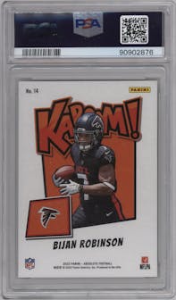 Bijan Robinson from the 2023 Panini Absolute set graded by PSA and given an overall grade of 10.