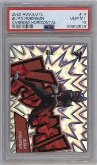 Bijan Robinson from the 2023 Panini Absolute set graded by PSA and given an overall grade of 10.