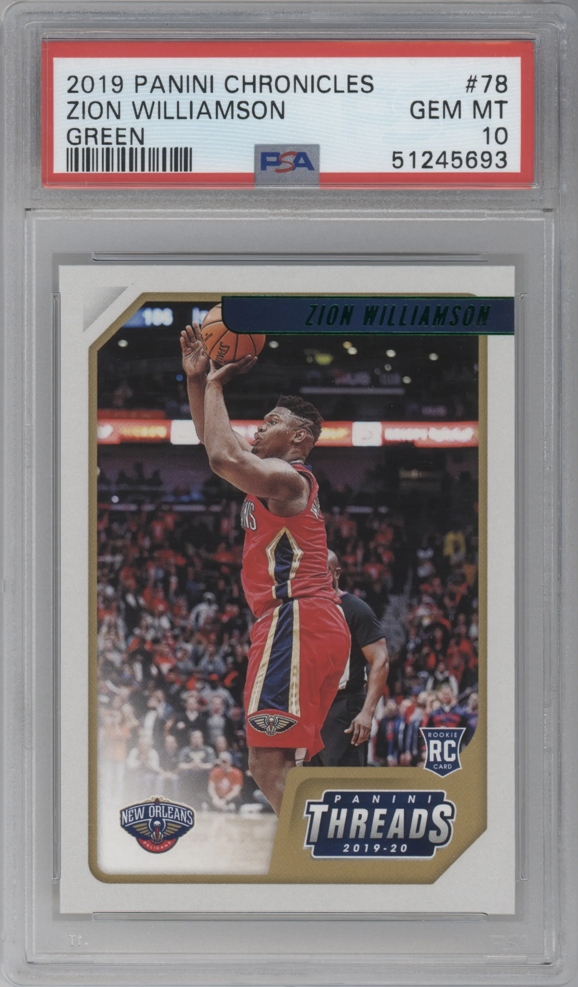 2019 Panini Chronicles Threads Zion Williamson Green PSA 10