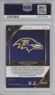 Lamar Jackson from the 2019 Panini Select  set featuring a White Prizm parallel graded by PSA and given an overall grade of 10.
