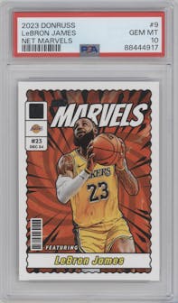 LeBron James from the 2023-24 Panini Donruss set graded by PSA and given an overall grade of 10.