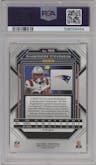 Rhamondre Stevenson from the 2022 Panini Prizm set featuring a Red Sparkle parallel graded by PSA and given an overall grade of 10.