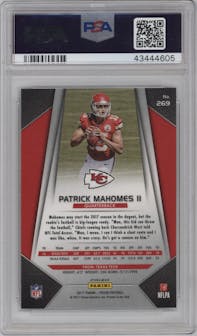 Patrick Mahomes II from the 2017 Panini Prizm set featuring a Prizm parallel graded by PSA and given an overall grade of 10.