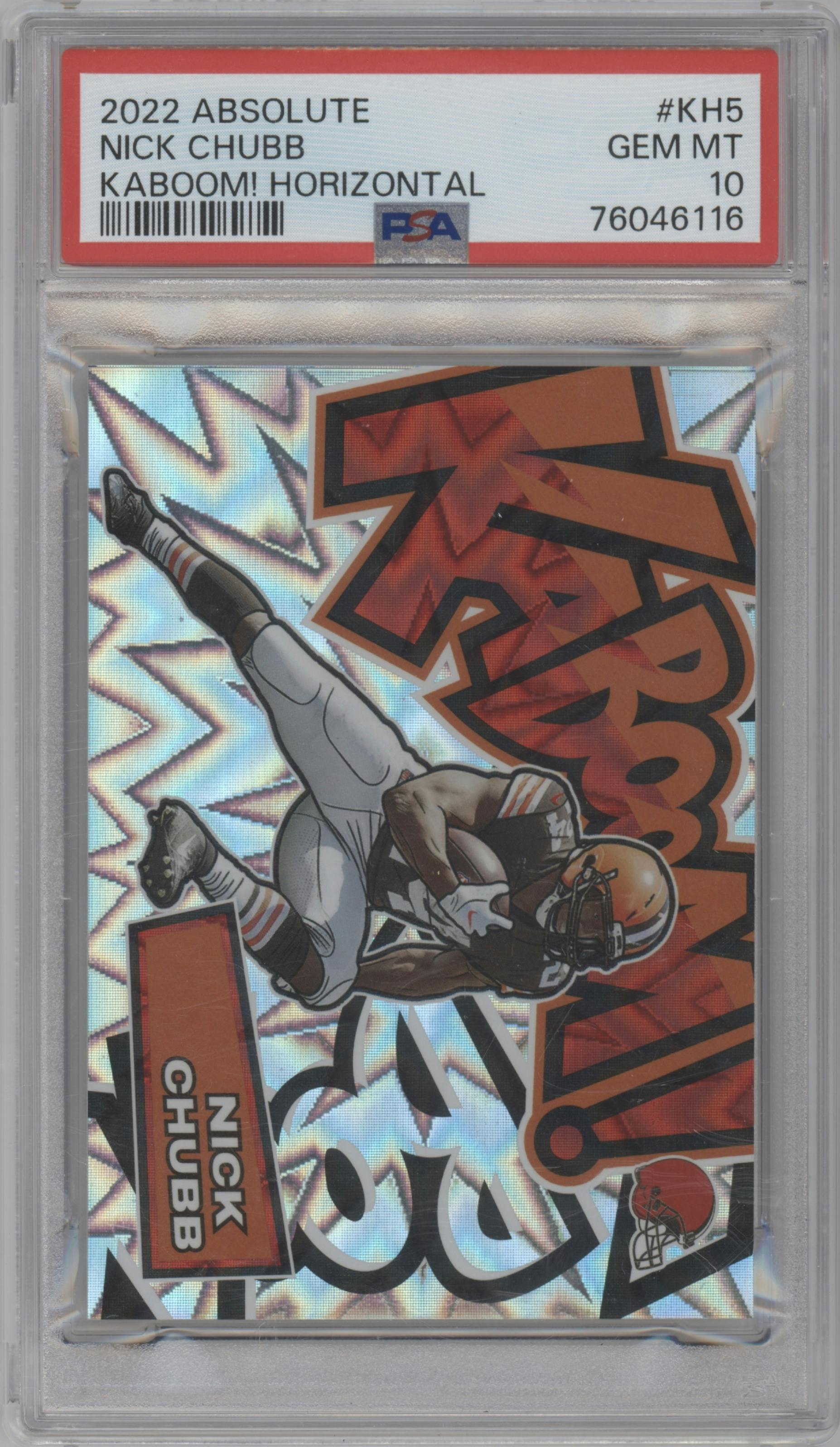 Nick Chubb from the 2022 Panini Absolute set graded by PSA and given an overall grade of 10.