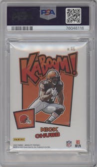 Nick Chubb from the 2022 Panini Absolute set graded by PSA and given an overall grade of 10.