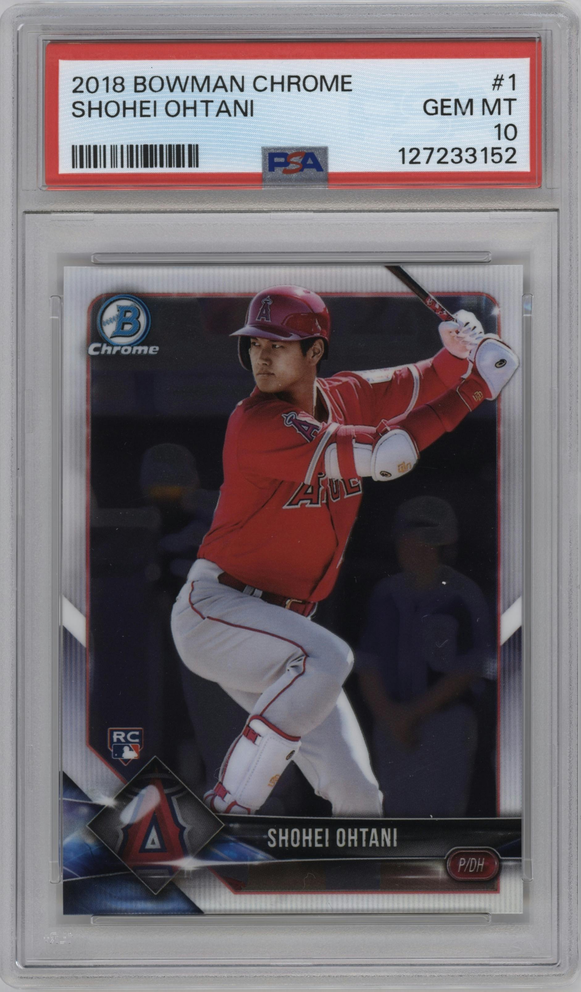 Shohei Ohtani from the 2018 Bowman Chrome set graded by PSA and given an overall grade of 10.